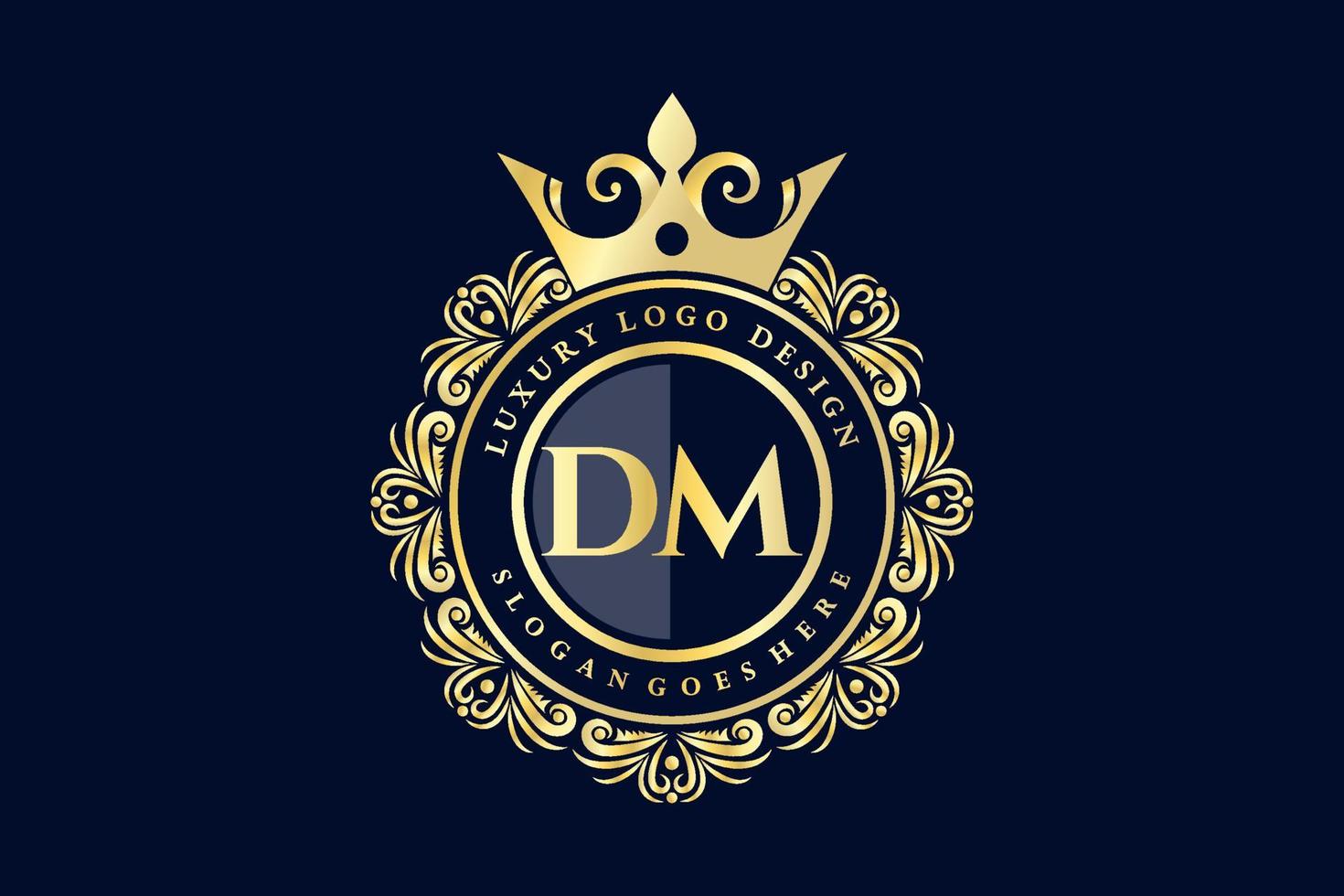 dm initial letter gold calligraphic feminine floral hand drawn heraldic monogram antique vintage style luxury logo design premium vector